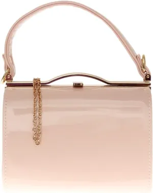 Girly HandBags Glossy Patent Faux Leather Clutch Bag Handle Closure Evening Handbag