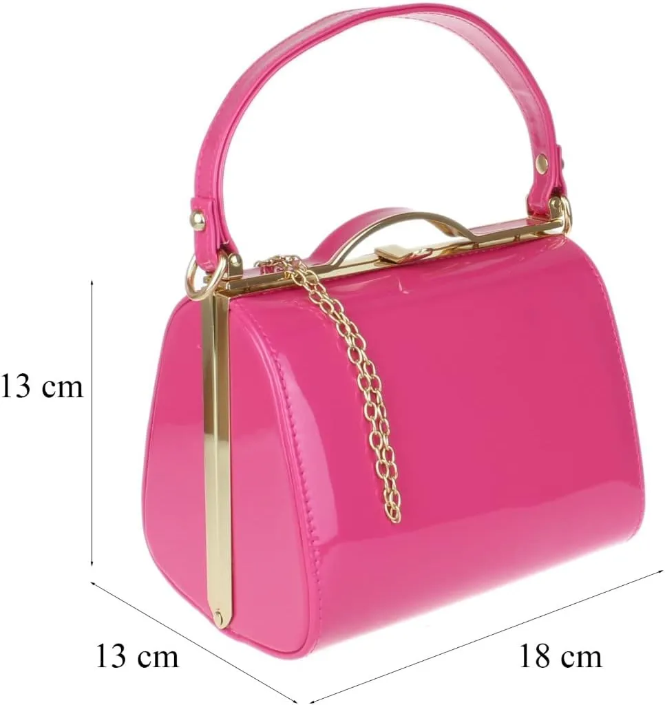 Girly HandBags Glossy Patent Faux Leather Clutch Bag Handle Closure Evening Handbag