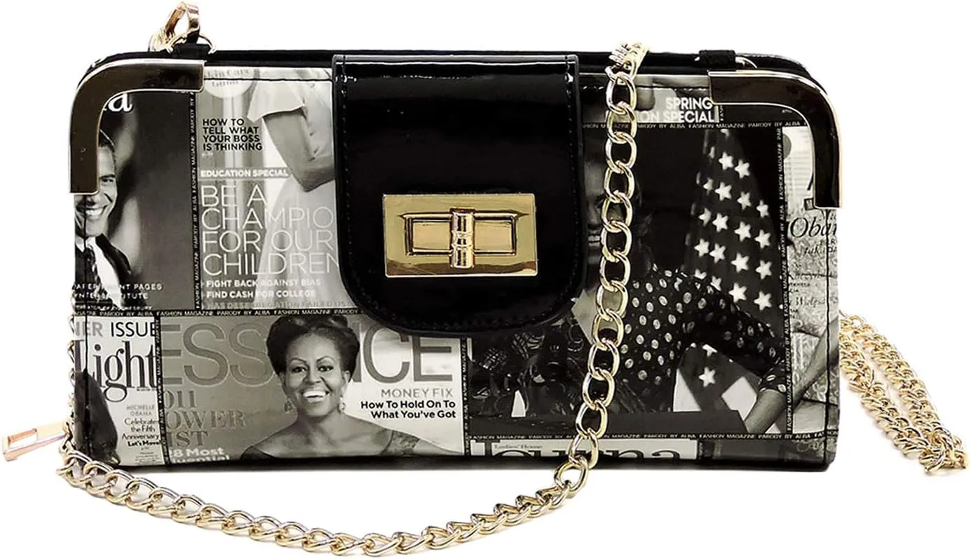 Glossy magazine cover collage cross body handbags purses clutches and wallets Michelle Obama bags (Wallet 6)