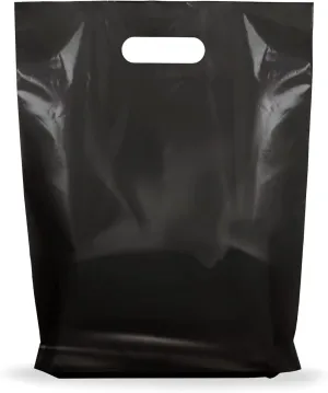 Glossy Merchandise Bags - 100 Black Color Bulk - 9 x12x1.25 in - Plastic Shopping Bags with Handles - Shopping Bags for Boutique, Business, Toy Store