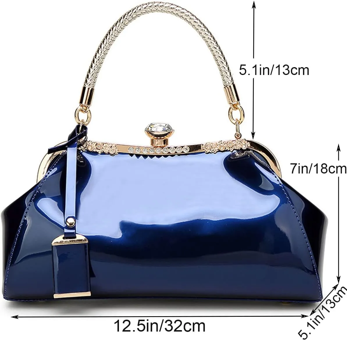 Glossy Patent Leather Handbag for Women Top Handle Tote Bag Evening Shoulder Bag Wedding Satchel Retro Purse