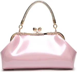 Glossy Patent Leather Handbag for Women Top Handle Tote Bag Evening Shoulder Bag Wedding Satchel Retro Purse