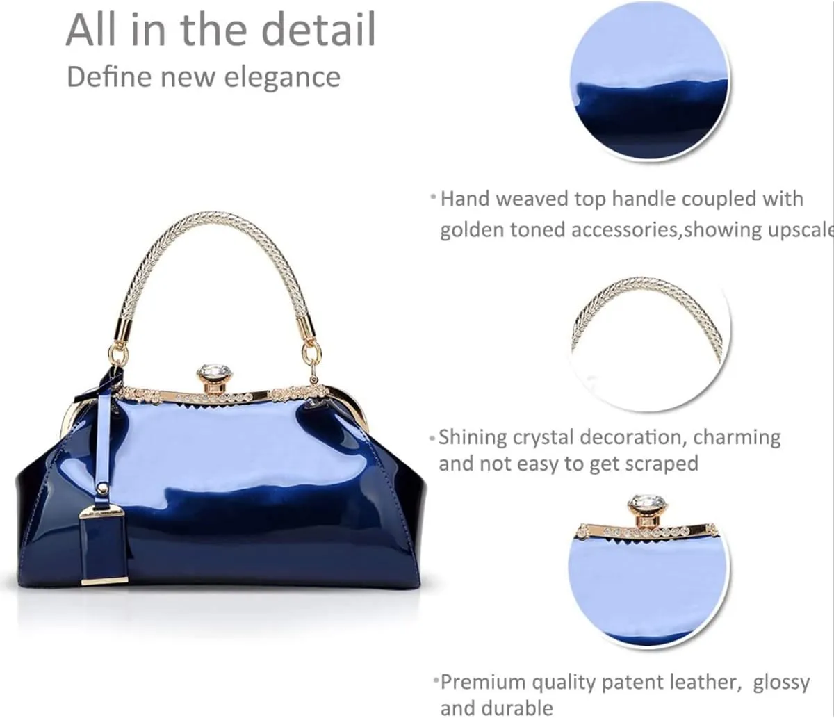 Glossy Patent Leather Handbag for Women Top Handle Tote Bag Evening Shoulder Bag Wedding Satchel Retro Purse