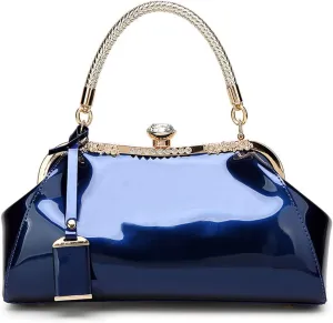 Glossy Patent Leather Handbag for Women Top Handle Tote Bag Evening Shoulder Bag Wedding Satchel Retro Purse
