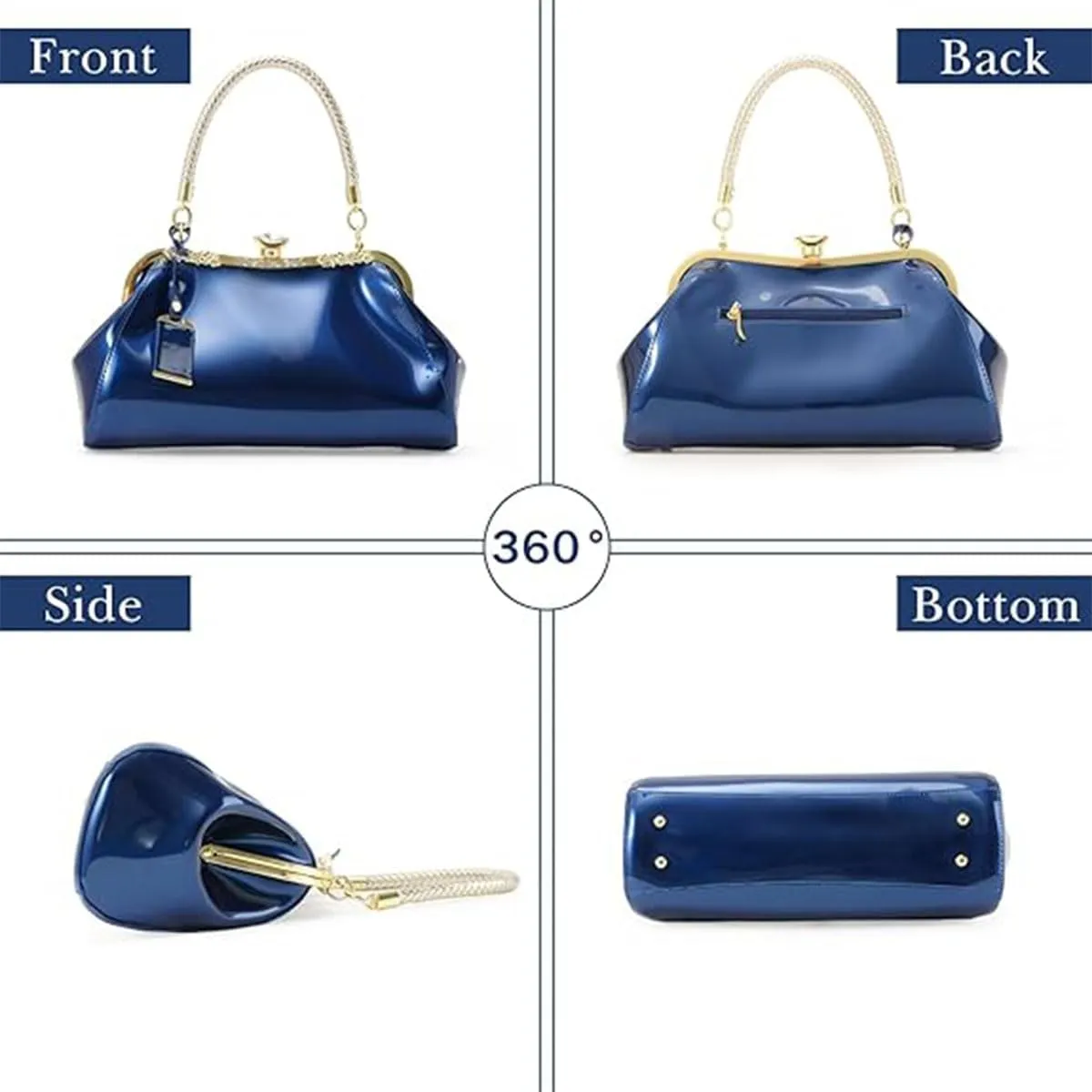 Glossy Patent Leather Handbag for Women Top Handle Tote Bag Evening Shoulder Bag Wedding Satchel Retro Purse