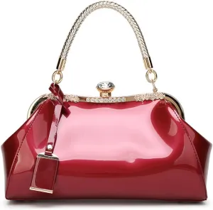 Glossy Patent Leather Handbag for Women Top Handle Tote Bag Evening Shoulder Purse Wedding Satchel