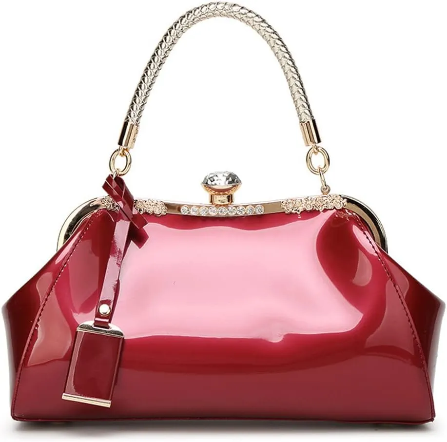 Glossy Patent Leather Handbag for Women Top Handle Tote Bag Evening Shoulder Purse Wedding Satchel
