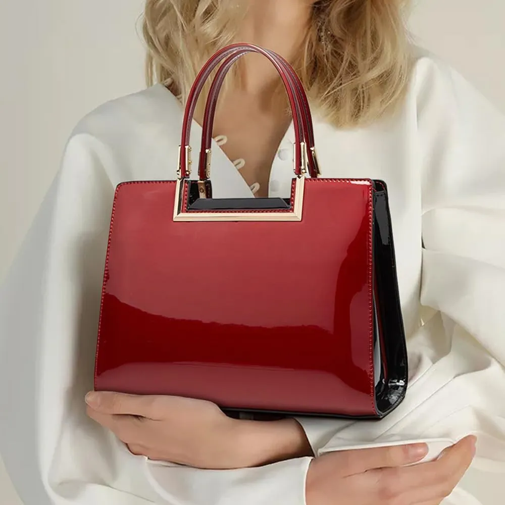 Glossy Patent Leather Handbags Womens Top Handle Handbag Purse Satchel Ladies Medium Tote Bags Stylish Shoulder Bag