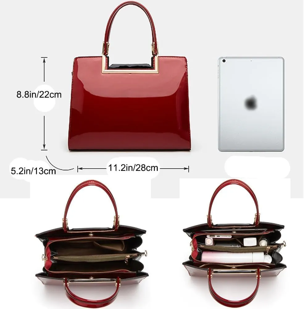 Glossy Patent Leather Handbags Womens Top Handle Handbag Purse Satchel Ladies Medium Tote Bags Stylish Shoulder Bag