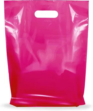 Glossy Plastic Shopping Bags by Popular Plastic Bags - 100 Pink Color Bulk Merchandise Bags 12x15x1.25 in - Die Cut Plastic Bags with Handles - Shopping Bags for Small Business and Stores