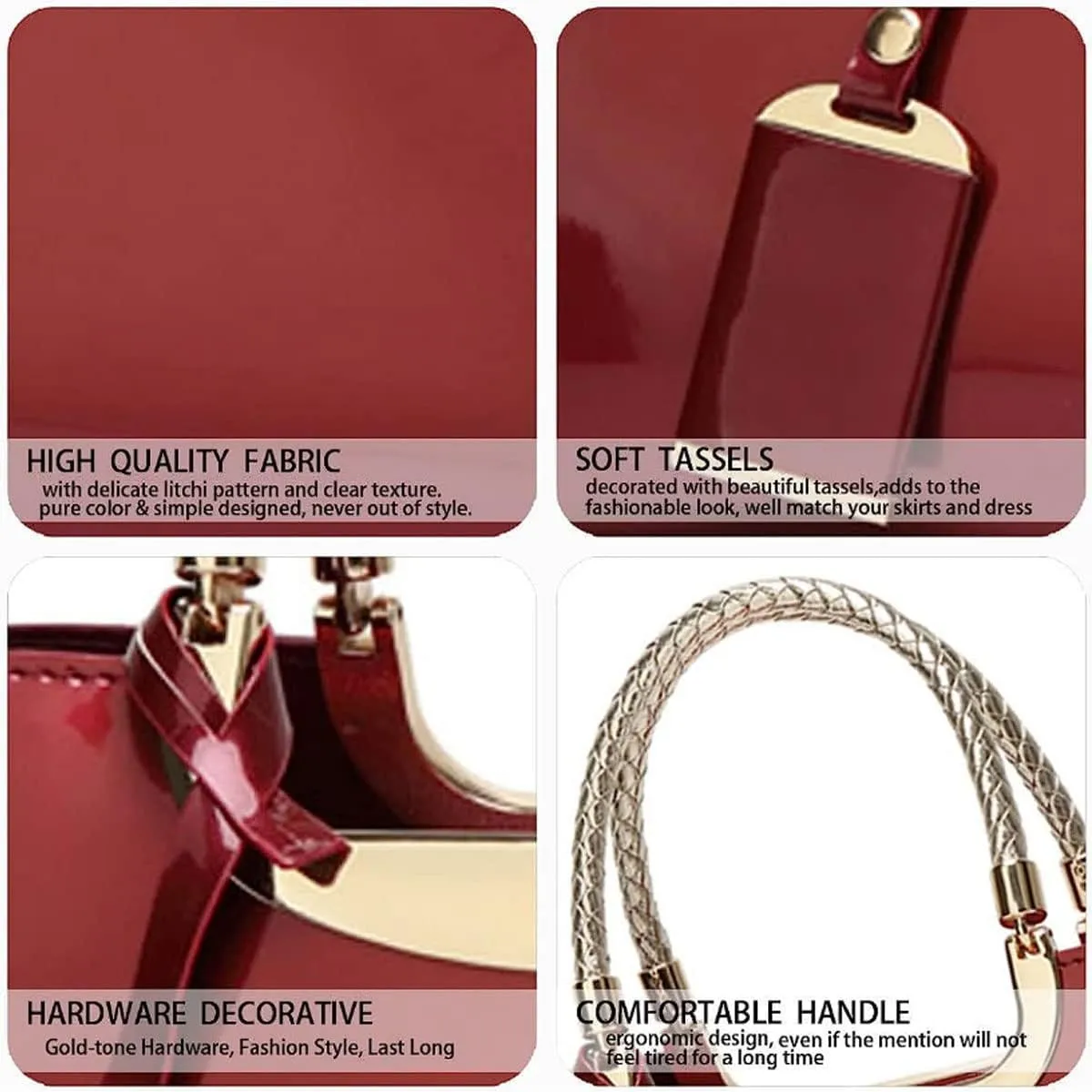 Glossy Women Handbag Faux Patent Leather Top-Handle Bag Structured Shoulder Bag Tote Evening Purse Party Satchel