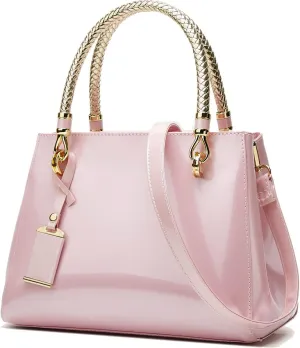 Glossy Women Handbag Shiny Patent Leather Top-Handle Bag Medium Shoulder Bag Tote Evening Purse Party Satchel