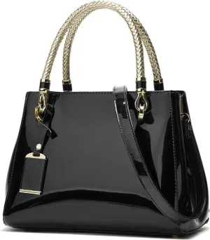Glossy Women Handbag Shiny Patent Leather Top-Handle Bag Medium Shoulder Bag Tote Evening Purse Party Satchel