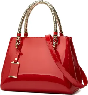Glossy Women Handbag Shiny Patent Leather Top-Handle Bag Medium Shoulder Bag Tote Evening Purse Party Satchel