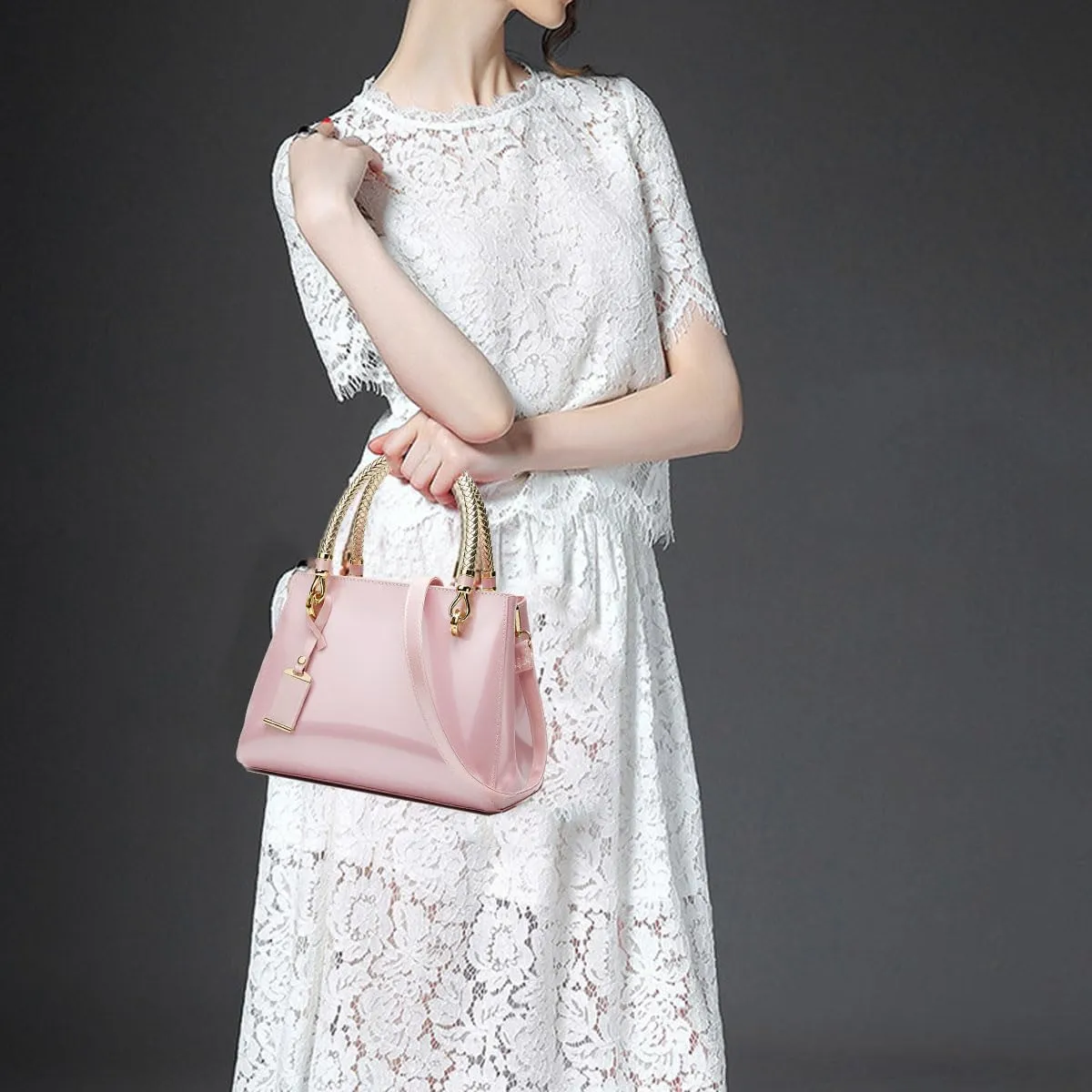 Glossy Women Handbag Shiny Patent Leather Top-Handle Bag Medium Shoulder Bag Tote Evening Purse Party Satchel