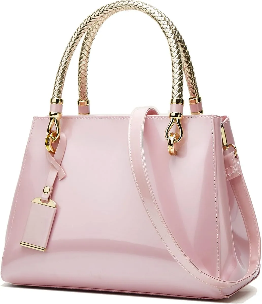 Glossy Women Handbag Shiny Patent Leather Top-Handle Bag Medium Shoulder Bag Tote Evening Purse Party Satchel