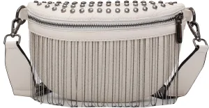 GLT.ETL Fanny Pack Chest Bag For Women Faux leather Fringe Quilted Waist Cross Body Blet Bum Bags Rivet Studded Tassel Purses (White)
