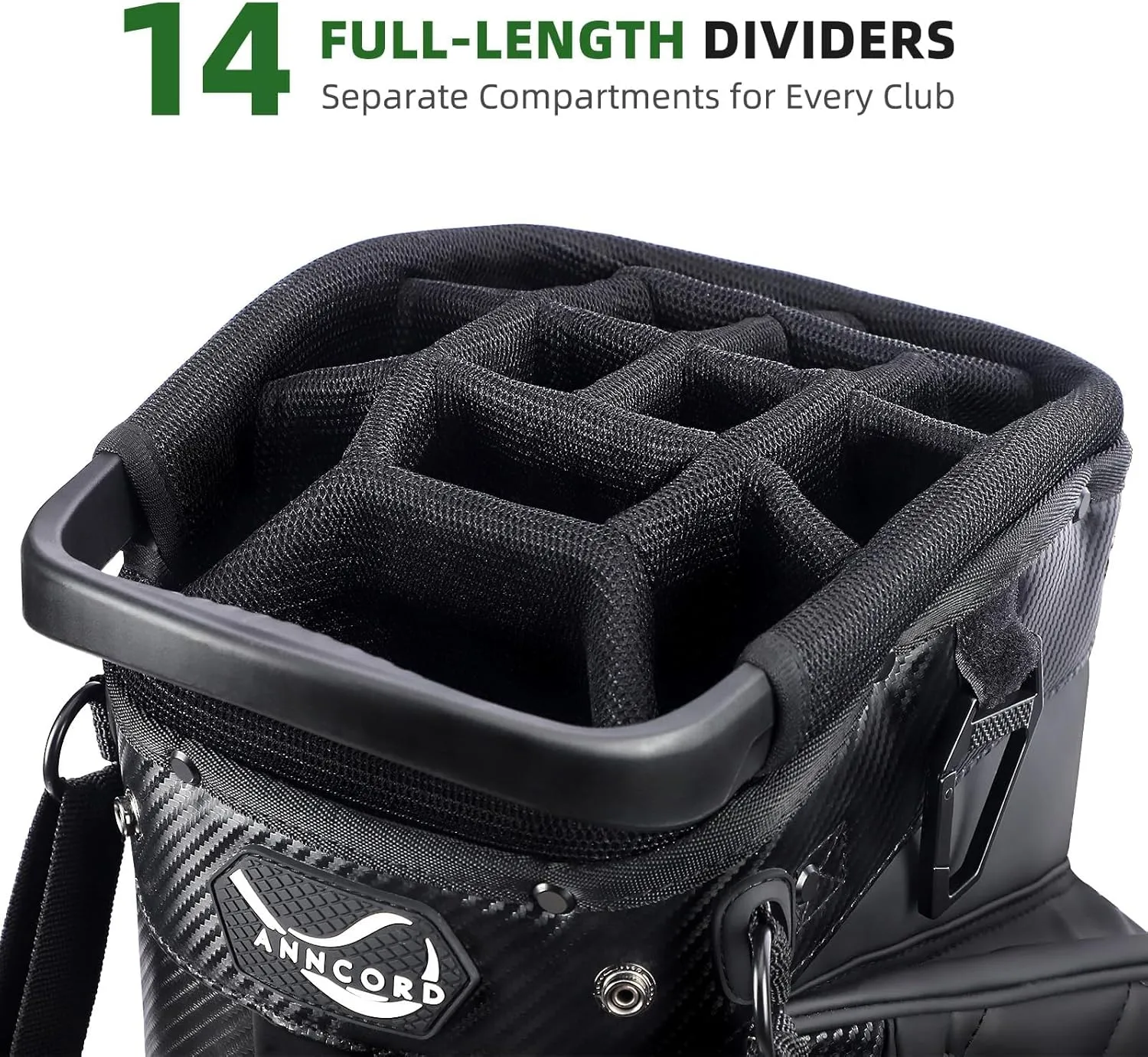 Golf Stand Bag with 14 Way Full Length Dividers, PU Leather Golf Bag for Men, Waterproof Golf Bags with Stand, 6 Pockets & Cooler Pouch, Adjustable Dual Straps, 2 Rain Cover Hood