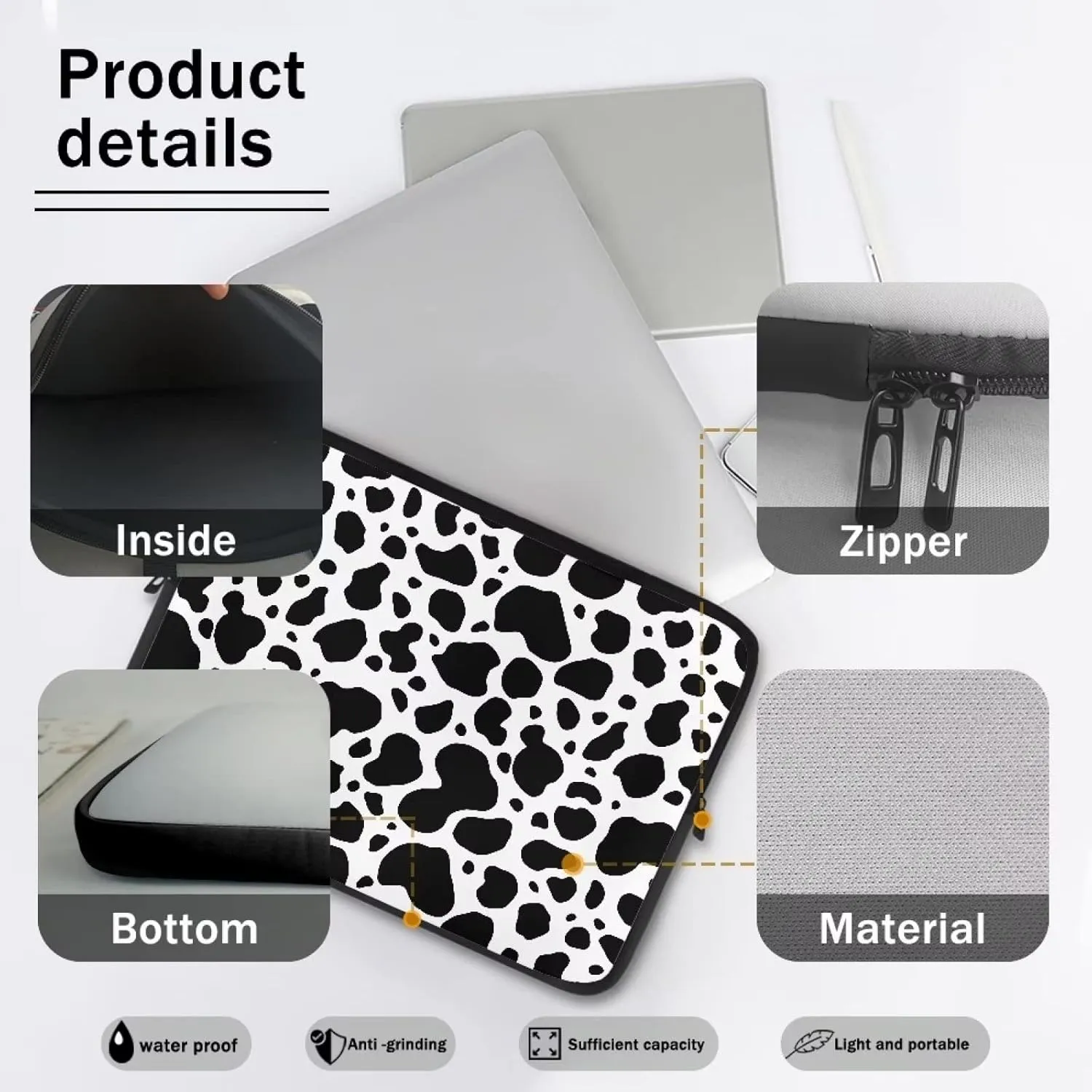 Gomyblomy Cow Print 15 Inch Durable Computer Bag, Portable Waterproof Laptop Case, Lightweight Shockproof Briefcase, Computer Decoration for Men & Women