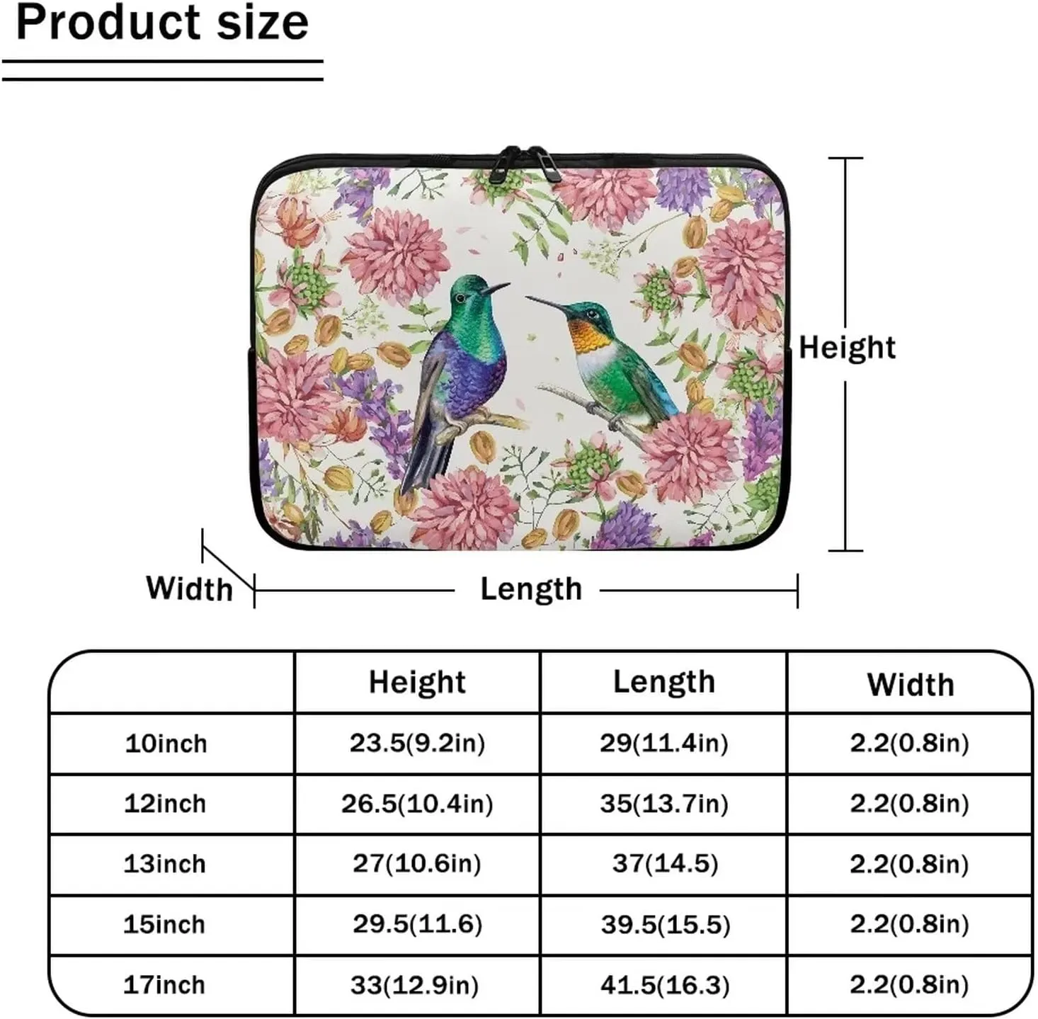 Gomyblomy Hummingbirds & Flowers Women's Durable Shockproof Computer Bag, Portable Dustproof Briefcase, Lightweight Laptop Protective Pouch for 15 Inch Computers