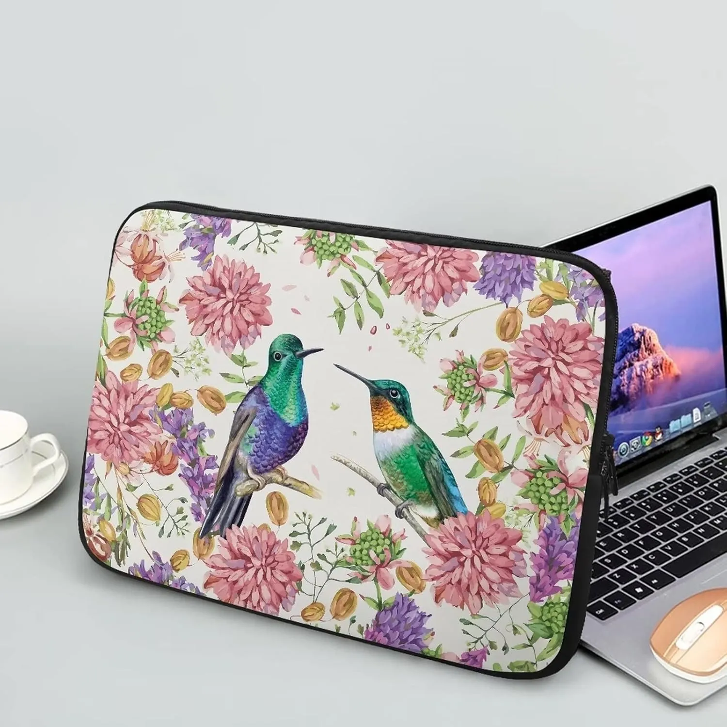 Gomyblomy Hummingbirds & Flowers Women's Durable Shockproof Computer Bag, Portable Dustproof Briefcase, Lightweight Laptop Protective Pouch for 15 Inch Computers