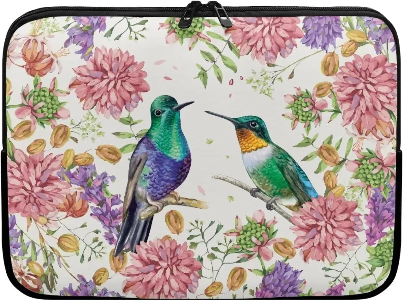 Gomyblomy Hummingbirds & Flowers Women's Durable Shockproof Computer Bag, Portable Dustproof Briefcase, Lightweight Laptop Protective Pouch for 15 Inch Computers