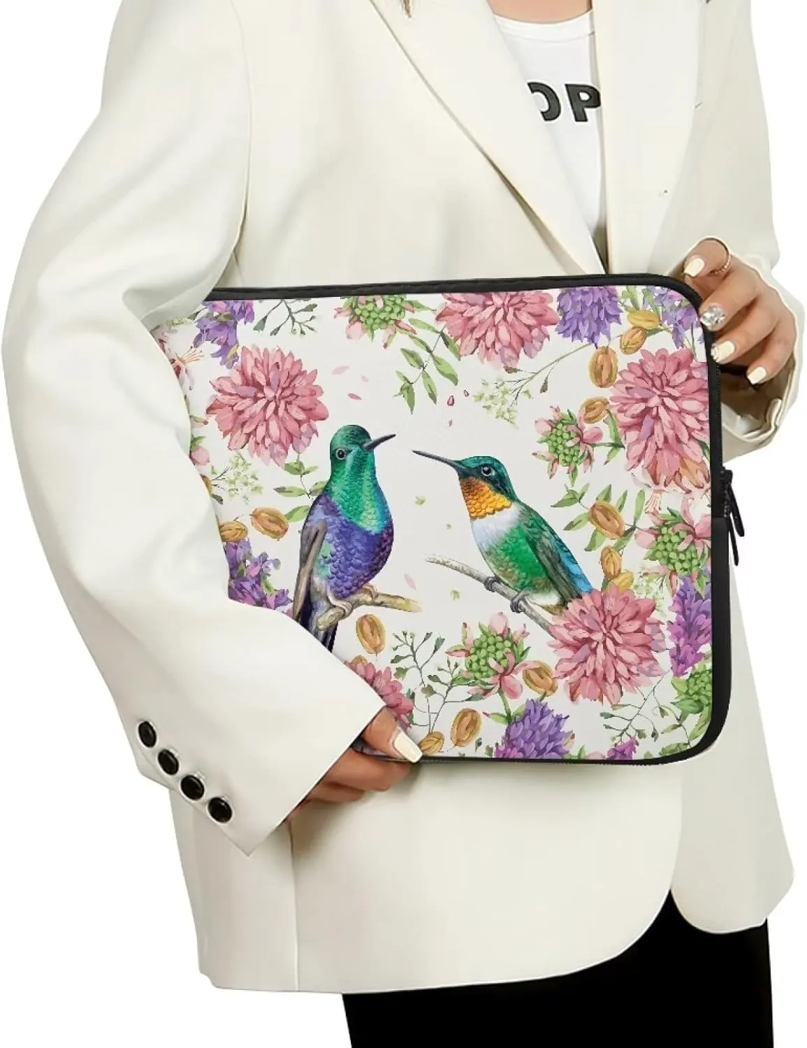Gomyblomy Hummingbirds & Flowers Women's Durable Shockproof Computer Bag, Portable Dustproof Briefcase, Lightweight Laptop Protective Pouch for 15 Inch Computers