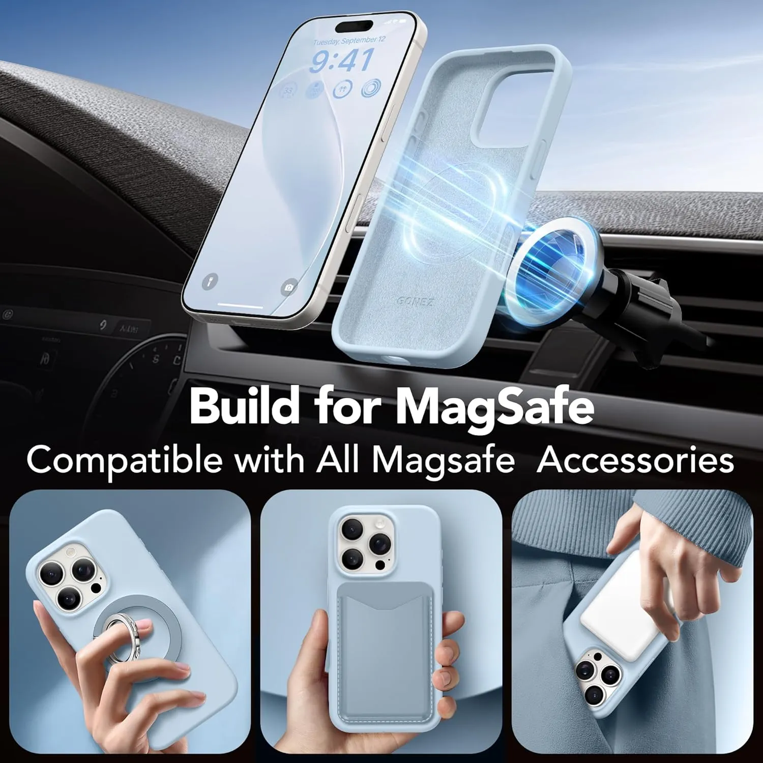 GONEZ Magnetic for iPhone 16 Pro Case, Compatible with MagSafe, [Screen Protector   Camera Lens Protector], Silicone Shockproof Anti-Scratch Protective Phone Case 6.3 inch, Blue