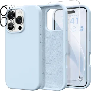 GONEZ Magnetic for iPhone 16 Pro Case, Compatible with MagSafe, [Screen Protector   Camera Lens Protector], Silicone Shockproof Anti-Scratch Protective Phone Case 6.3 inch, Blue