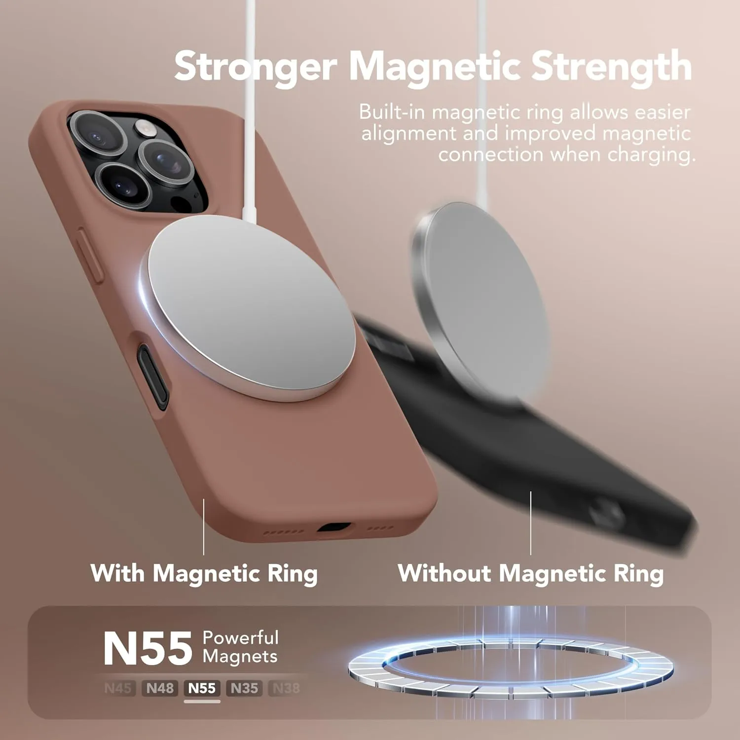 GONEZ Magnetic for iPhone 16 Pro Max Case, Compatible with MagSafe, Liquid Silicone Case, with Screen Protector   Camera Protector, Full Body Protective Shockproof Phone Cover 6.9", Brown