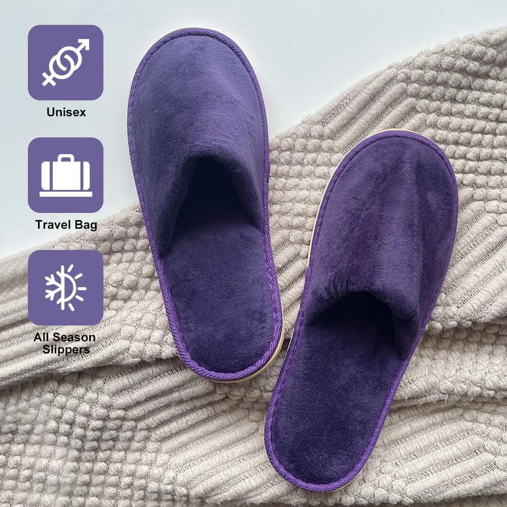 GONG GONG 6 Pairs Non Slip Disposable Slippers, Washable & Reusable, Closed Toe Crystal Velvet Slipper for Guest, Bathroom, House, Hotel, Party, SPA, Wedding
