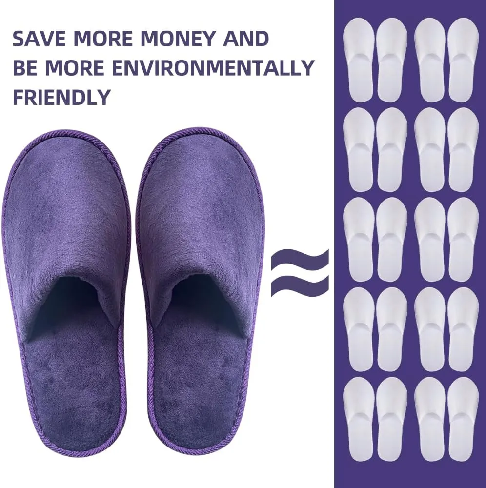 GONG GONG 6 Pairs Non Slip Disposable Slippers, Washable & Reusable, Closed Toe Crystal Velvet Slipper for Guest, Bathroom, House, Hotel, Party, SPA, Wedding