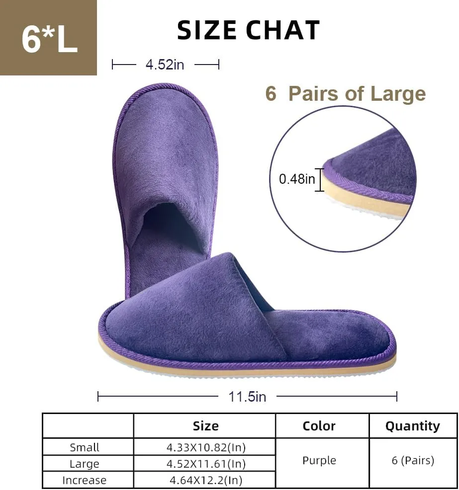 GONG GONG 6 Pairs Non Slip Disposable Slippers, Washable & Reusable, Closed Toe Crystal Velvet Slipper for Guest, Bathroom, House, Hotel, Party, SPA, Wedding