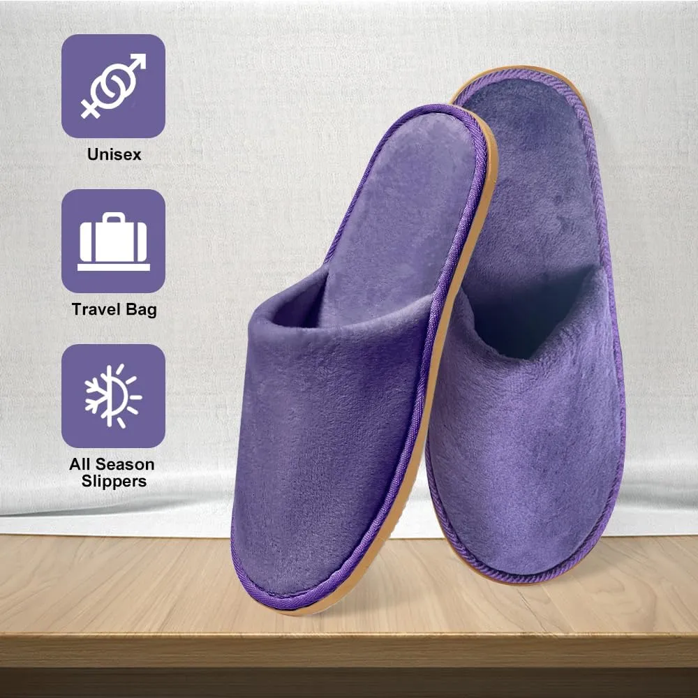 GONG GONG 6 Pairs Non Slip Disposable Slippers, Washable & Reusable, Closed Toe Crystal Velvet Slipper for Guest, Bathroom, House, Hotel, Party, SPA, Wedding