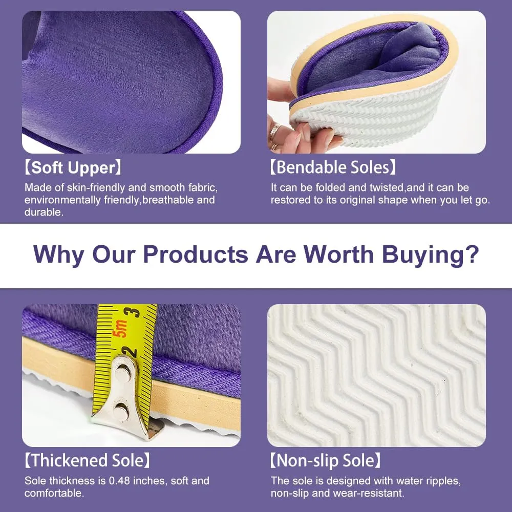 GONG GONG 6 Pairs Non Slip Disposable Slippers, Washable & Reusable, Closed Toe Crystal Velvet Slipper for Guest, Bathroom, House, Hotel, Party, SPA, Wedding