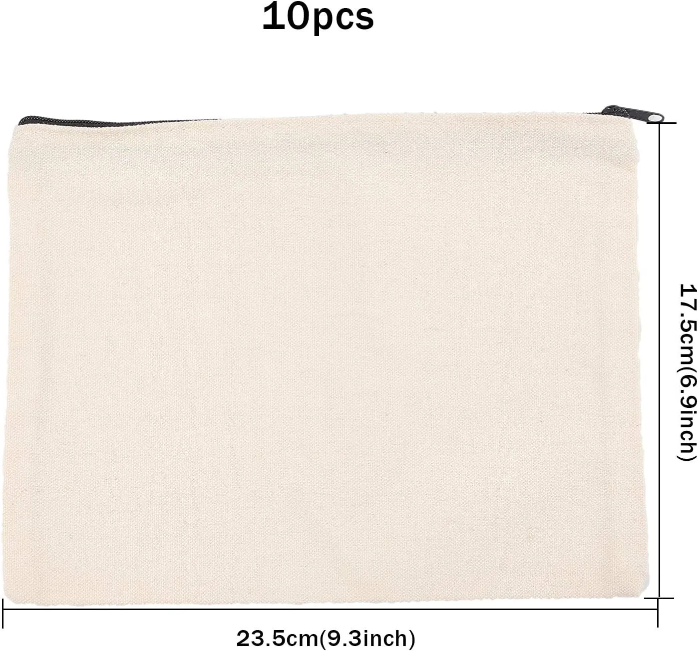 GORGECRAFT 10 Pack Canvas Zipper Bags DIY Craft Blank Makeup Bags Cotton Canvas Pencil Case Multipurpose Cosmetic Travel Toiletry Pouch (Black, 9 x 7 inch)