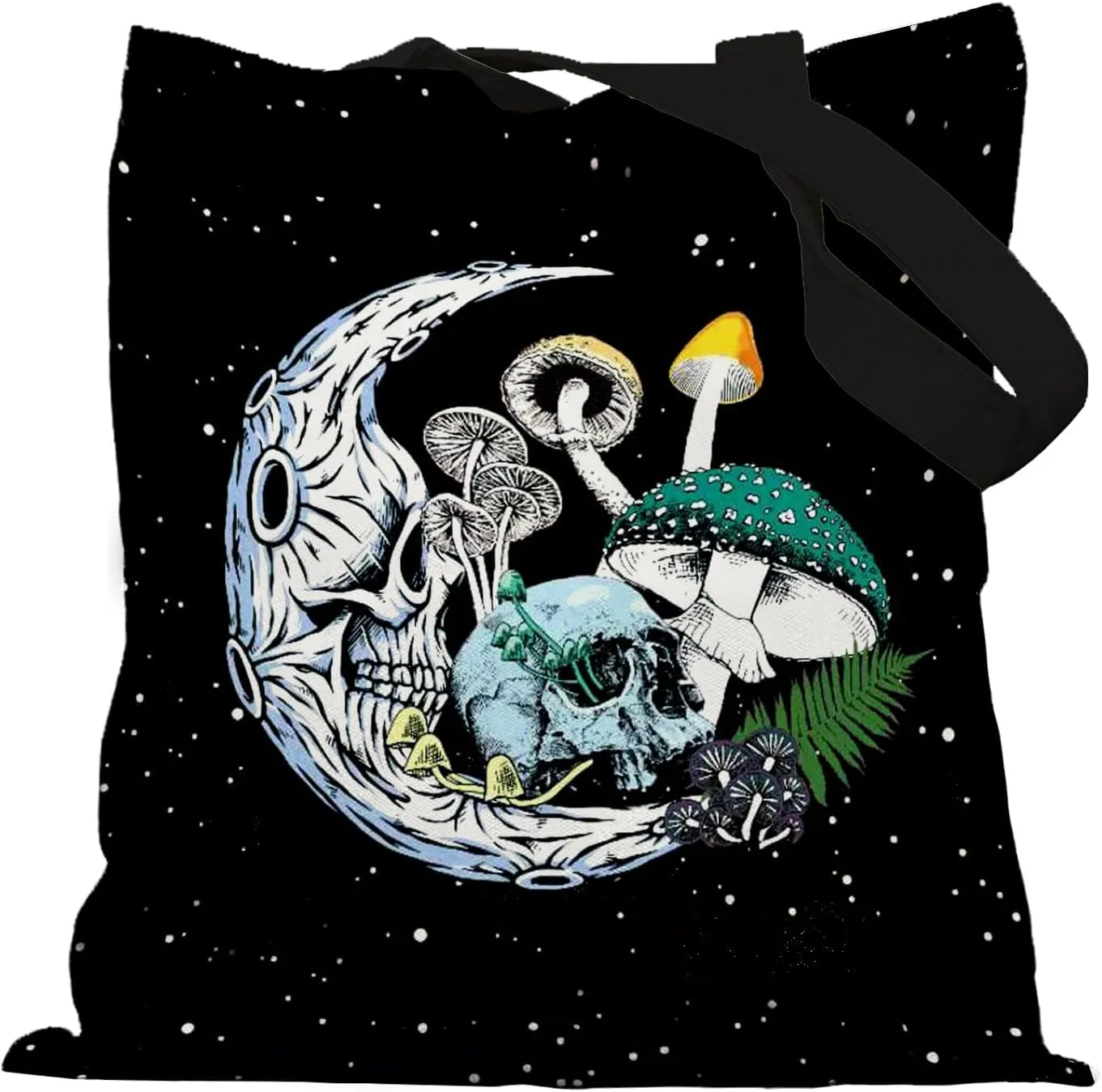 Goth Witchy Skull Moon Mushroom Tote Bag, Halloween Tote Bag, Goth Gifts for Women, Halloween Skull Skeleton Gifts, Witchy Gifts for Women, Reusable Grocery Bags Shopping Bags