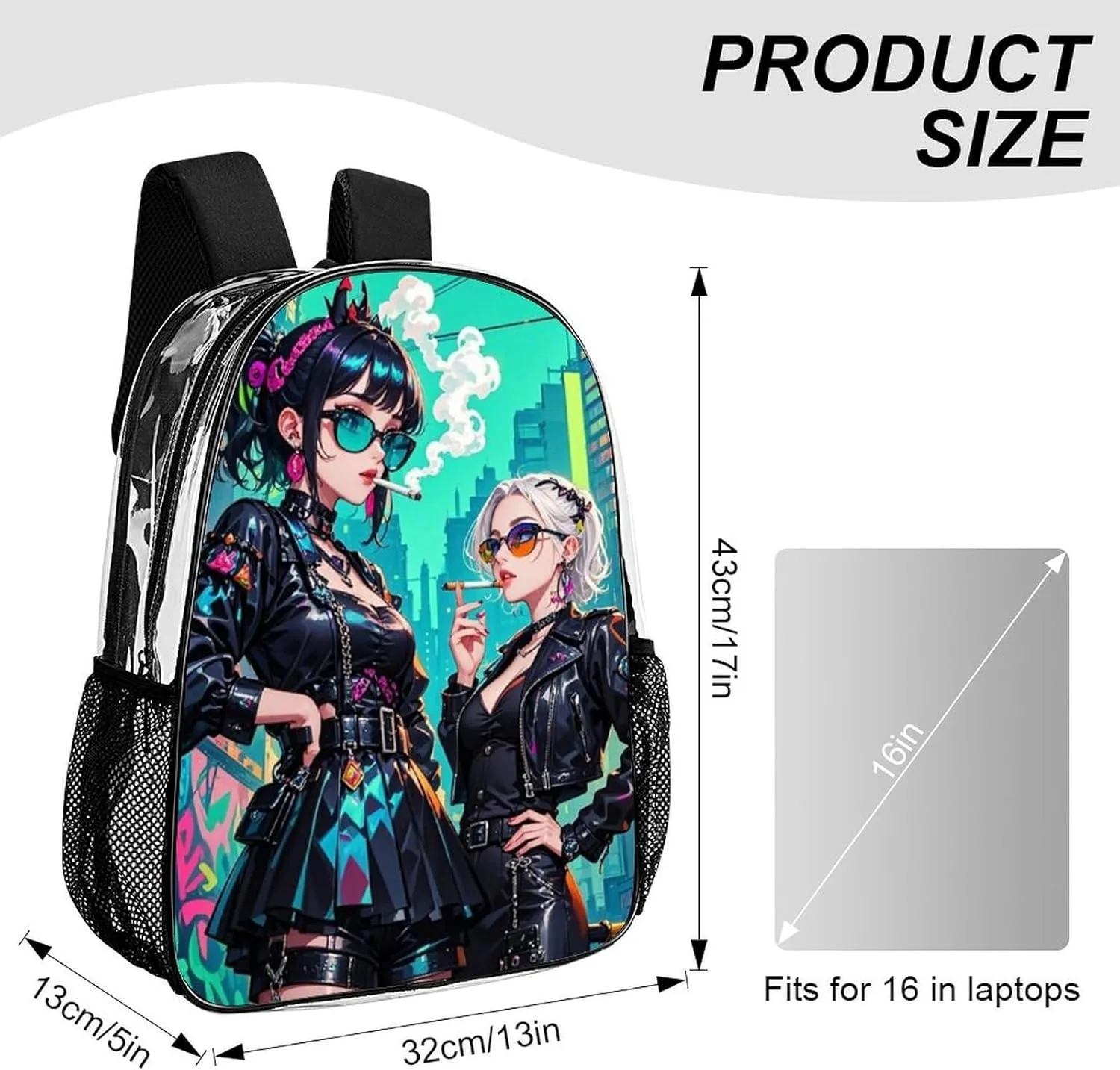 Gothic Cartoon Lesbian Women Women Fantasy Lgbt Art Rucksack Transparent Anti-Theft Multipurpose Carry On Bag Large Capacity Travel and Sport Backpack Rucksack With Smooth Zippers