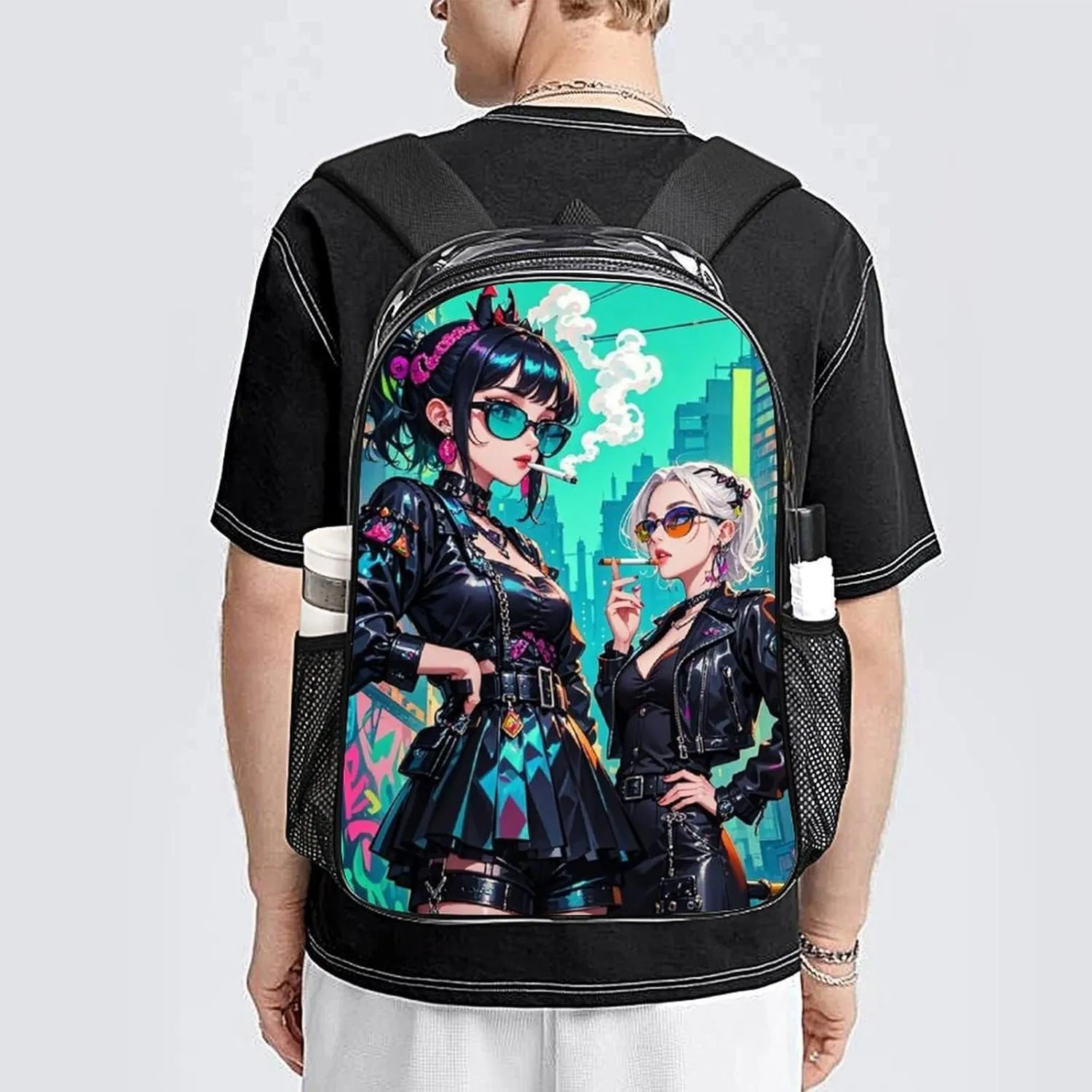 Gothic Cartoon Lesbian Women Women Fantasy Lgbt Art Rucksack Transparent Anti-Theft Multipurpose Carry On Bag Large Capacity Travel and Sport Backpack Rucksack With Smooth Zippers