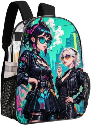 Gothic Cartoon Lesbian Women Women Fantasy Lgbt Art Rucksack Transparent Anti-Theft Multipurpose Carry On Bag Large Capacity Travel and Sport Backpack Rucksack With Smooth Zippers