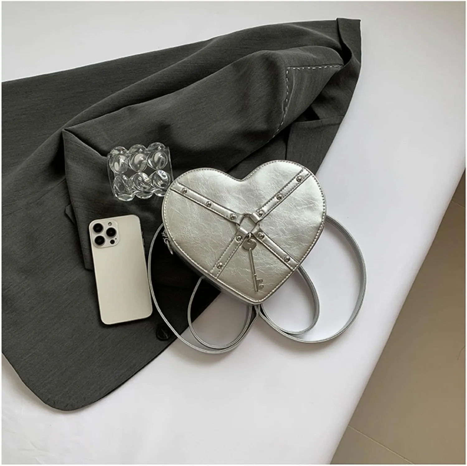 Gothic Heart Shaped Backpack Y2k Heart Bags Studded Designer Crossbody Bag Lovely Purse for Women