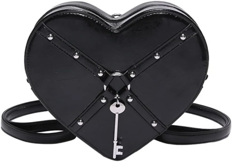 Gothic Heart Shaped Backpack Y2k Heart Bags Studded Designer Crossbody Bag Lovely Purse for Women