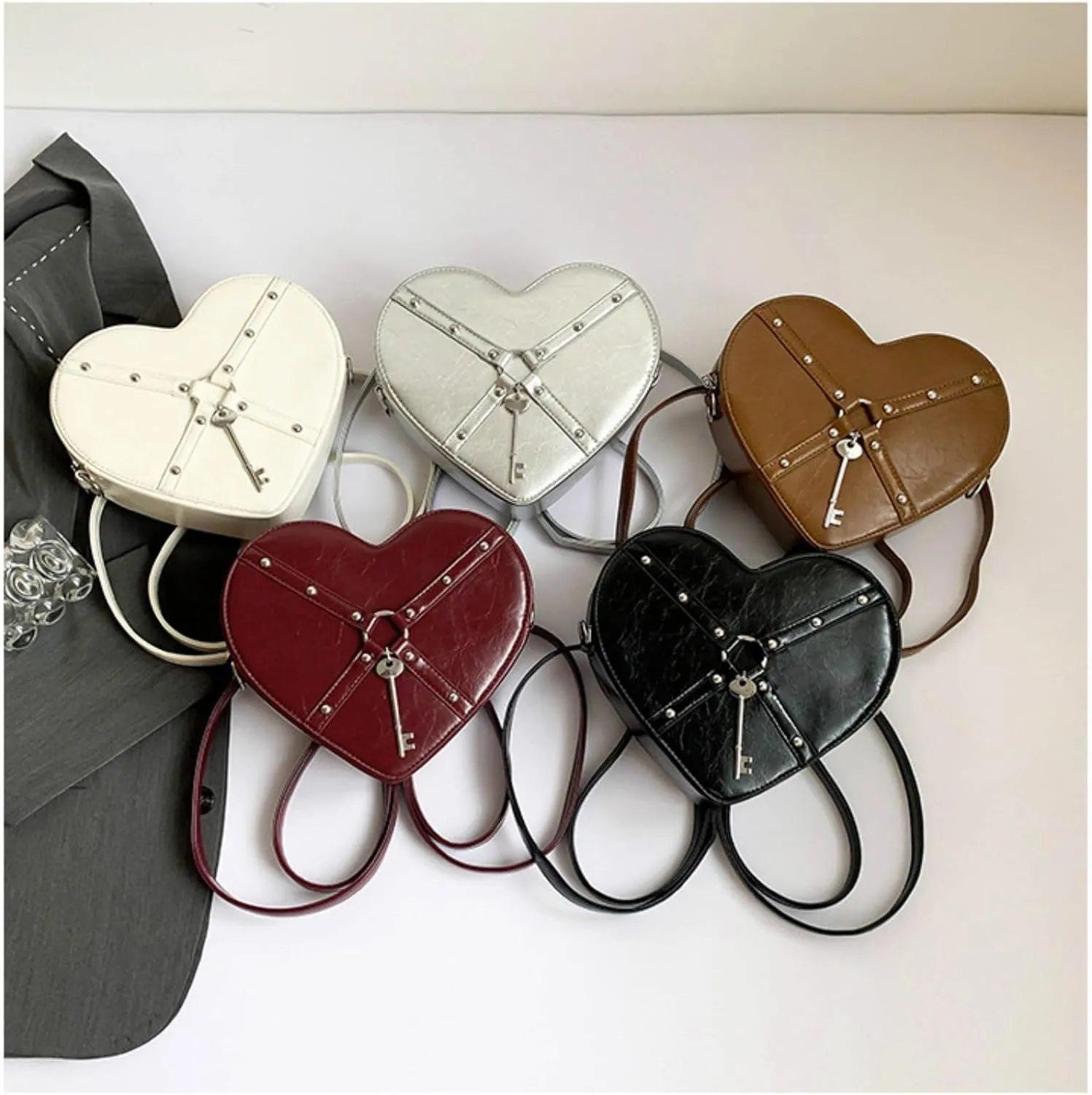 Gothic Heart Shaped Backpack Y2k Heart Bags Studded Designer Crossbody Bag Lovely Purse for Women