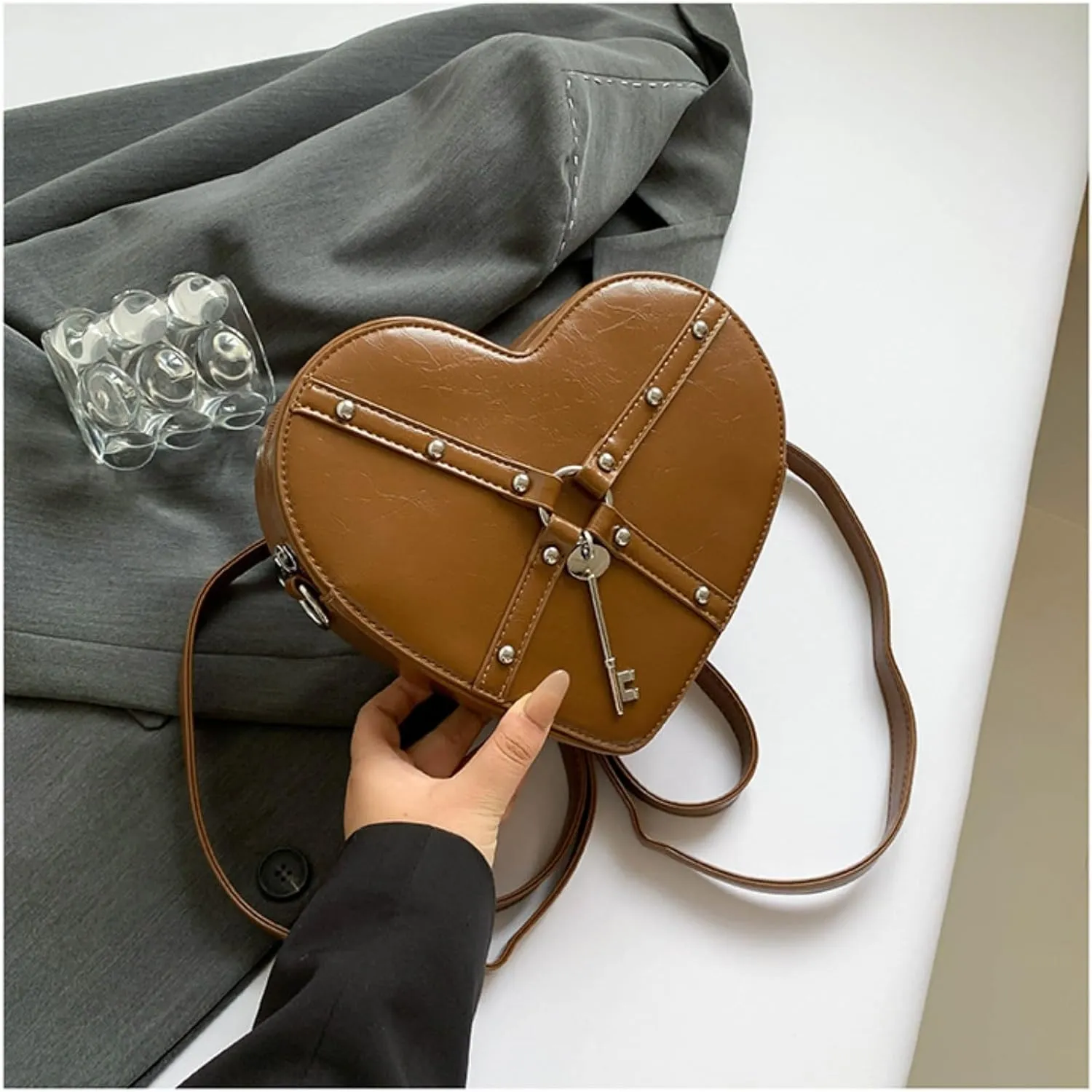 Gothic Heart Shaped Backpack Y2k Heart Bags Studded Designer Crossbody Bag Lovely Purse for Women