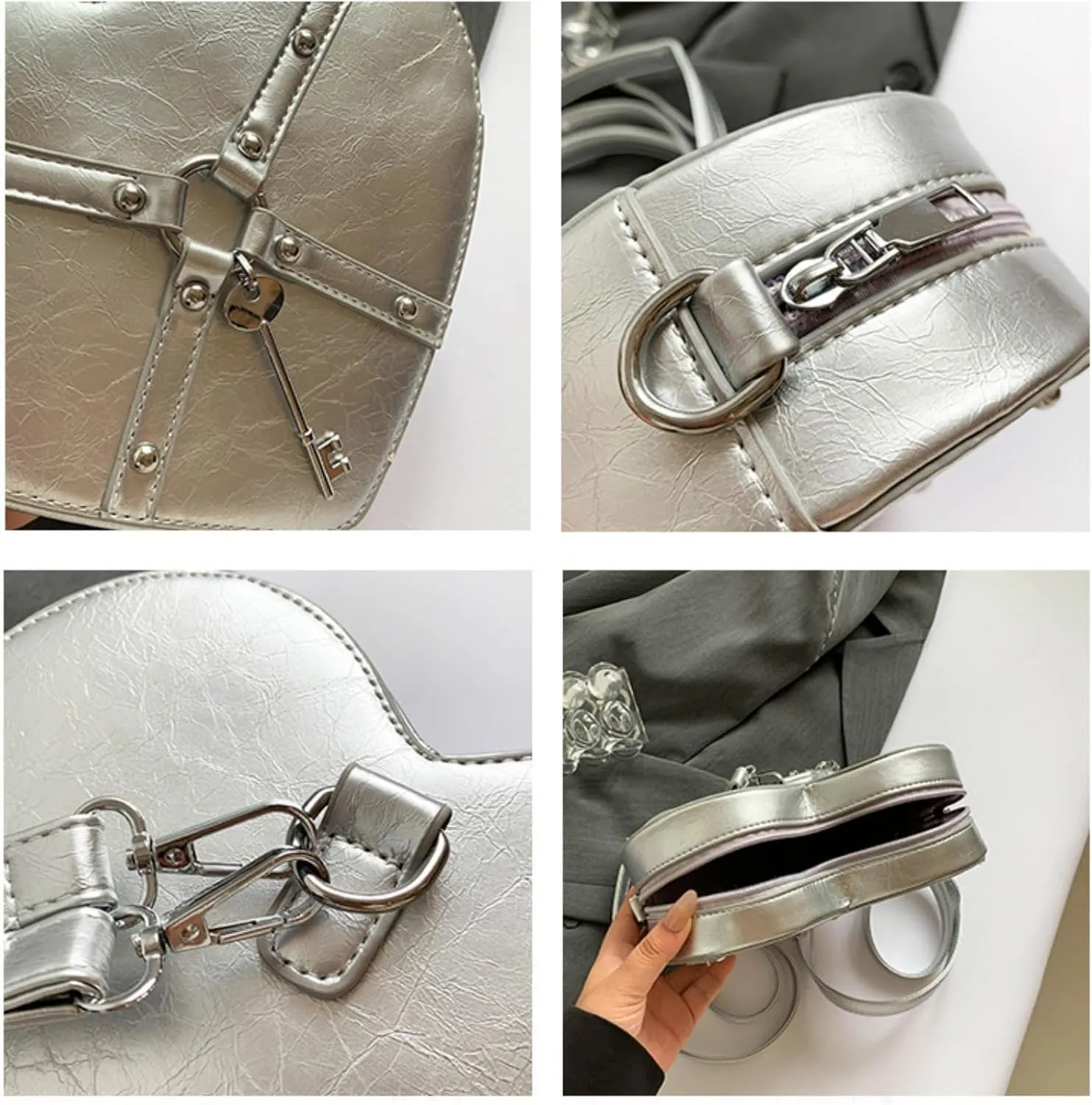 Gothic Heart Shaped Backpack Y2k Heart Bags Studded Designer Crossbody Bag Lovely Purse for Women