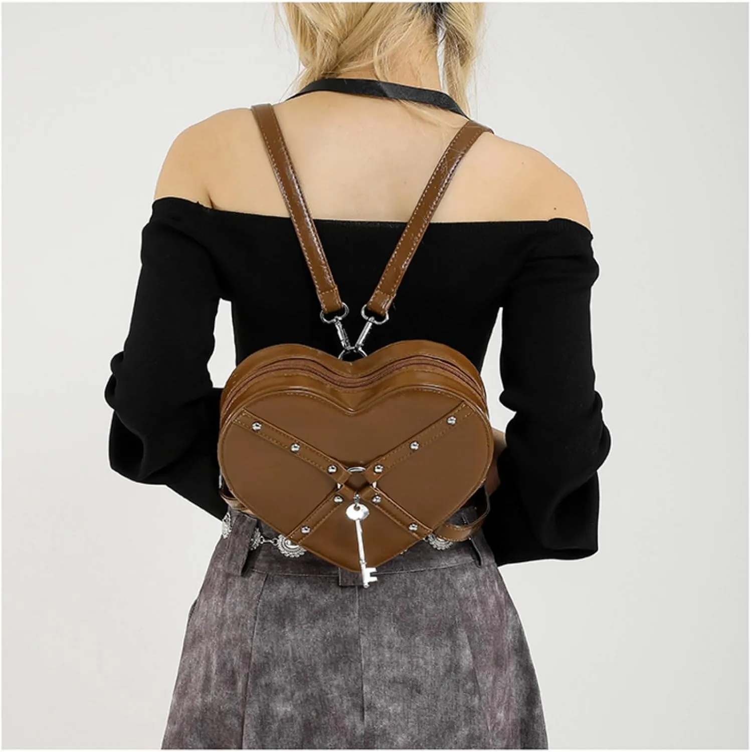 Gothic Heart Shaped Backpack Y2k Heart Bags Studded Designer Crossbody Bag Lovely Purse for Women