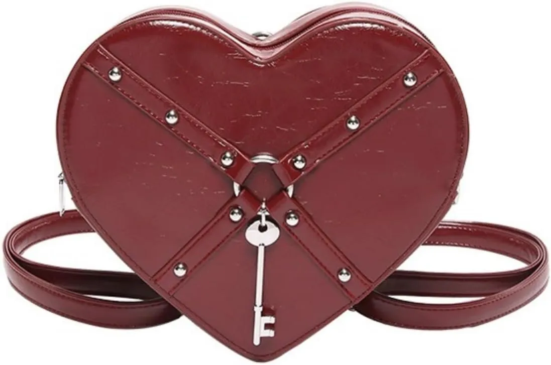 Gothic Heart Shaped Backpack Y2k Heart Bags Studded Designer Crossbody Bag Lovely Purse for Women