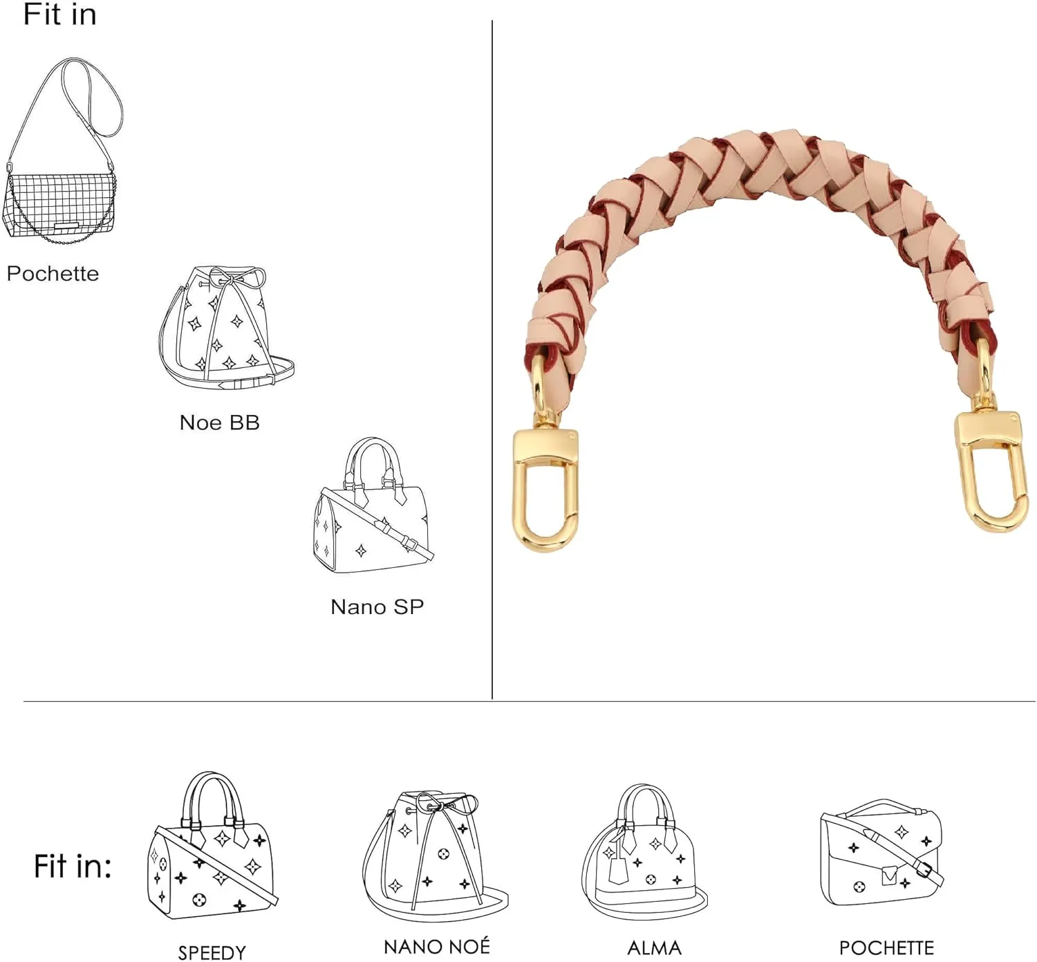 GOXTECH 12 Inches Genuine Leather Top Braided Handle Suitable for Hobo Bucket Bags Pochette Bag