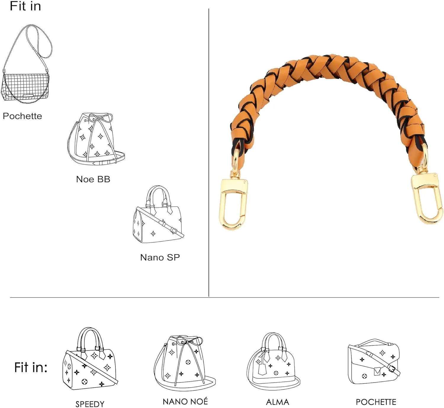 GOXTECH 12 Inches Genuine Leather Top Braided Handle Suitable for Hobo Bucket Bags Pochette Bag