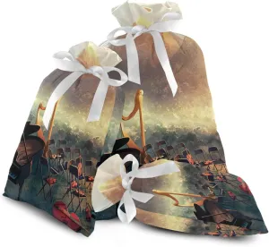 Grandkli Conductor Orchestra Violins Music Art Christmas Drawstring Bags for Gifts Velvet Set, Christmas Sacks 3 Pc for Home Familys Decor